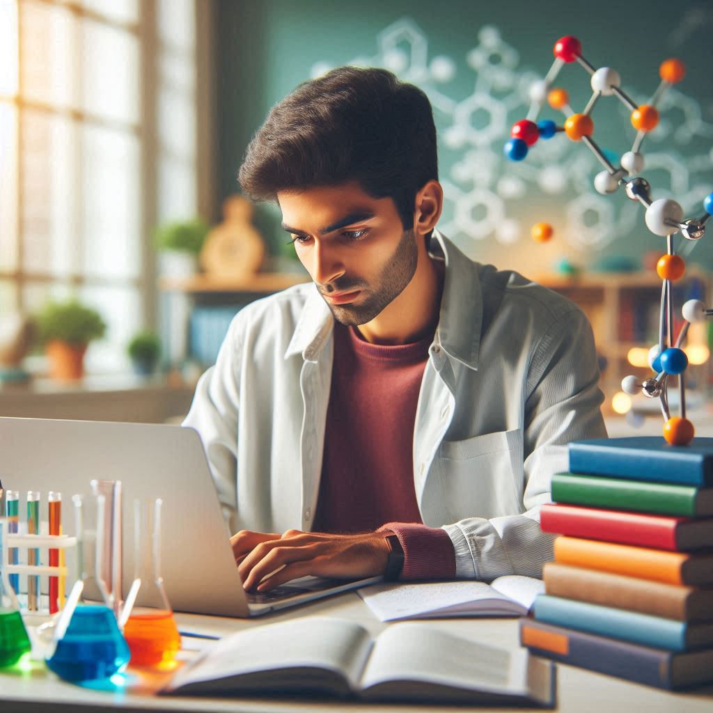Um aluno de química usando IA