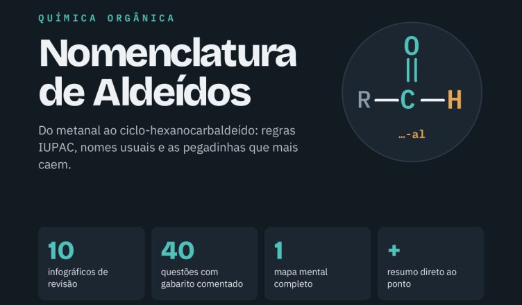Capa do material Nomenclatura de Aldeídos do Clube da Química: 10 infográficos, 40 questões comentadas e mapa mental