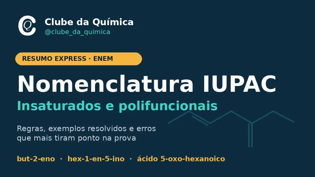 Nomenclatura IUPAC de compostos insaturados e polifuncionais, resumo do Clube da Química